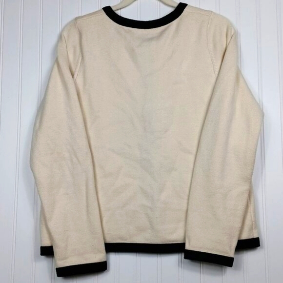 PRETTYGARDEN Knit Cream Cardigan Black Trim Gold Button Sweater L - Picture 3 of 8